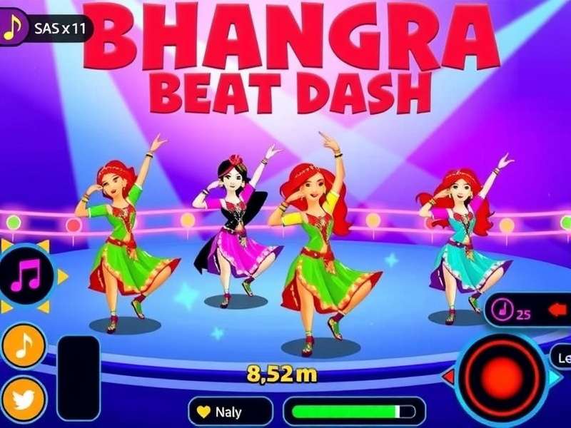 Bhangra Beat Dash Main Gameplay Bhangra Beat Dash game screenshot showing colorful characters dancing to Bhangra music